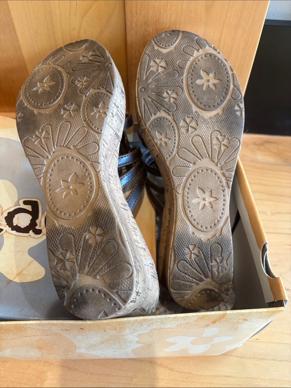 Mudd Dark Brown Beaded Cork Wedge Sandals - Picture 7 of 9
